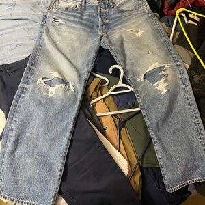 American Eagle Outfitters Light Blue Distressed Straight baggy Jeans